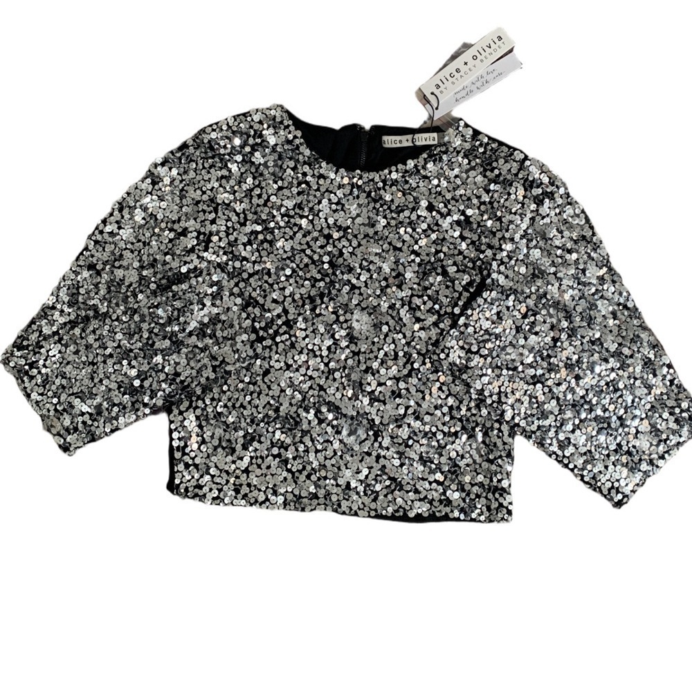 Alice + Olivia Orin Embellished Silver Crop Top